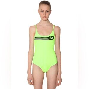 PRADA FW18 Logo Intarsia Stretch Bodysuit In Green 36 xxs neon